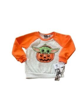 Baby Yoda Pumpkin Sweater Kids NWT